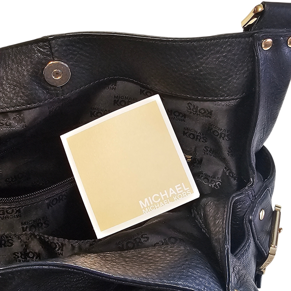 Michael Kors Portland Black Leather Large Shoulder Bag Tote Purse Gold Hardware - Picture 14 of 14